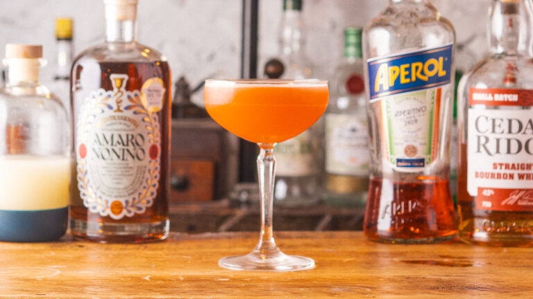 Paper plane cocktail, bourbon + aperol + amaro nonino